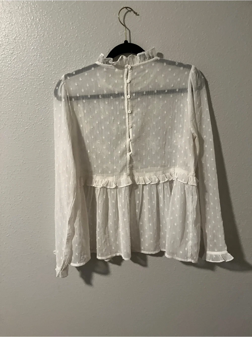 Free People sheer Delicate White Floral Lace Peplum Blouse top size 4/ small
